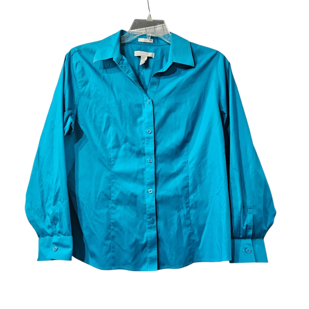 Chico's Turquoise Princess Cut Button-Up No Iron 100% Cotton Blouse Size L or 2
